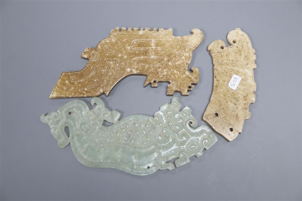 Three Chinese archaistic jade plaques